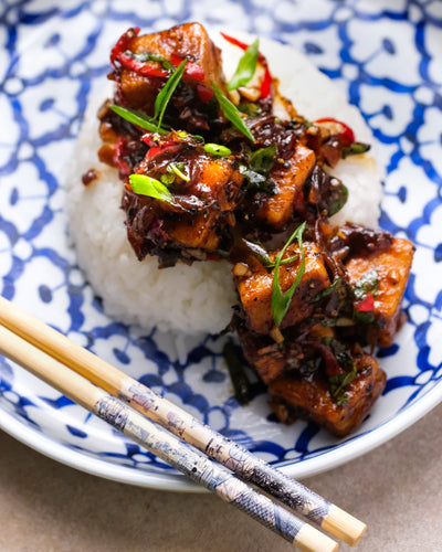 Crispy Black Pepper Tofu with Basil & Garlic